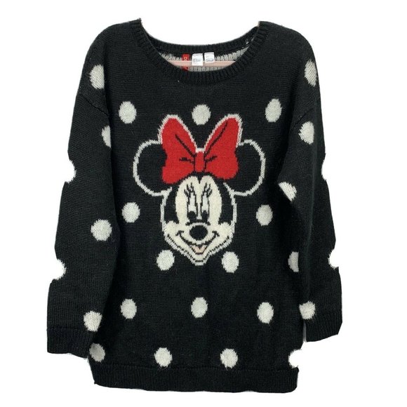 Disney Minnie Mouse Sweater Wool Mohair size S Oversized Tunic H&M Polka Dot - Picture 1 of 4